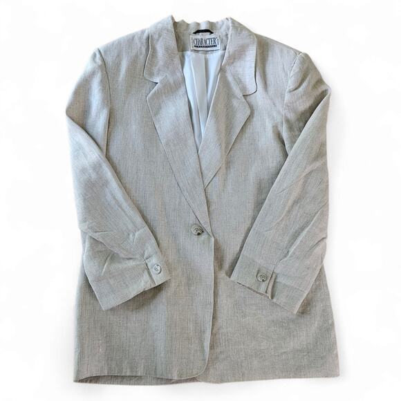 Character Suburbanwear Womens Vintage Tan Linen Blazer Jacket Sz 16 Quiet Luxury - Picture 1 of 15